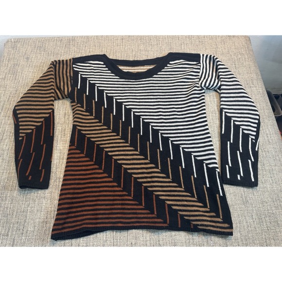 NIC+ZOE Sweaters - Nic + Zoe Womens Hazy Stripe Lightweight Sweater. Size Medium Brown White Black‎